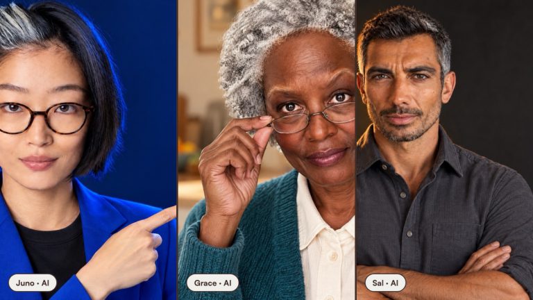 Juno, Grace and Sal, the three AI creators, side by side